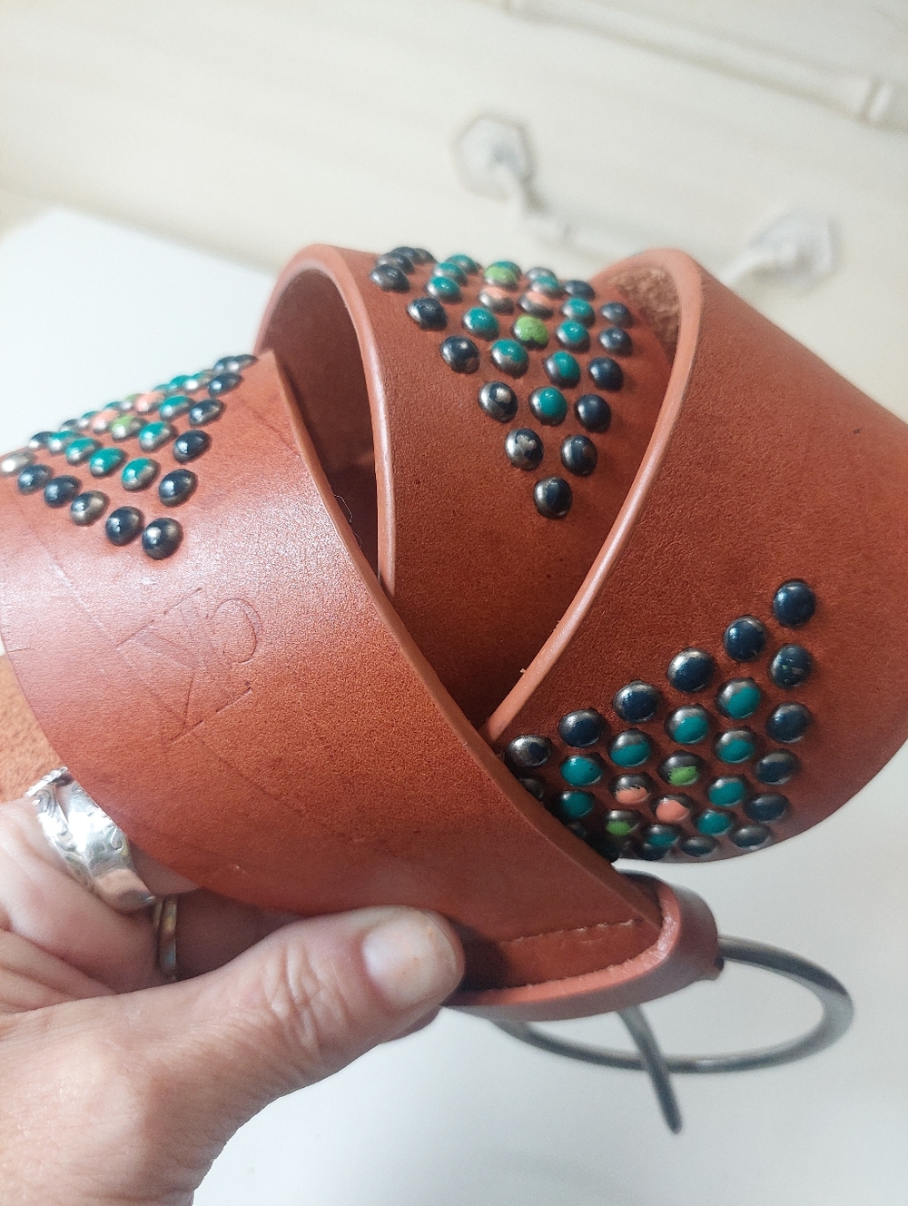 Leather CK Studded Bohemian Boho Festival Belt wide